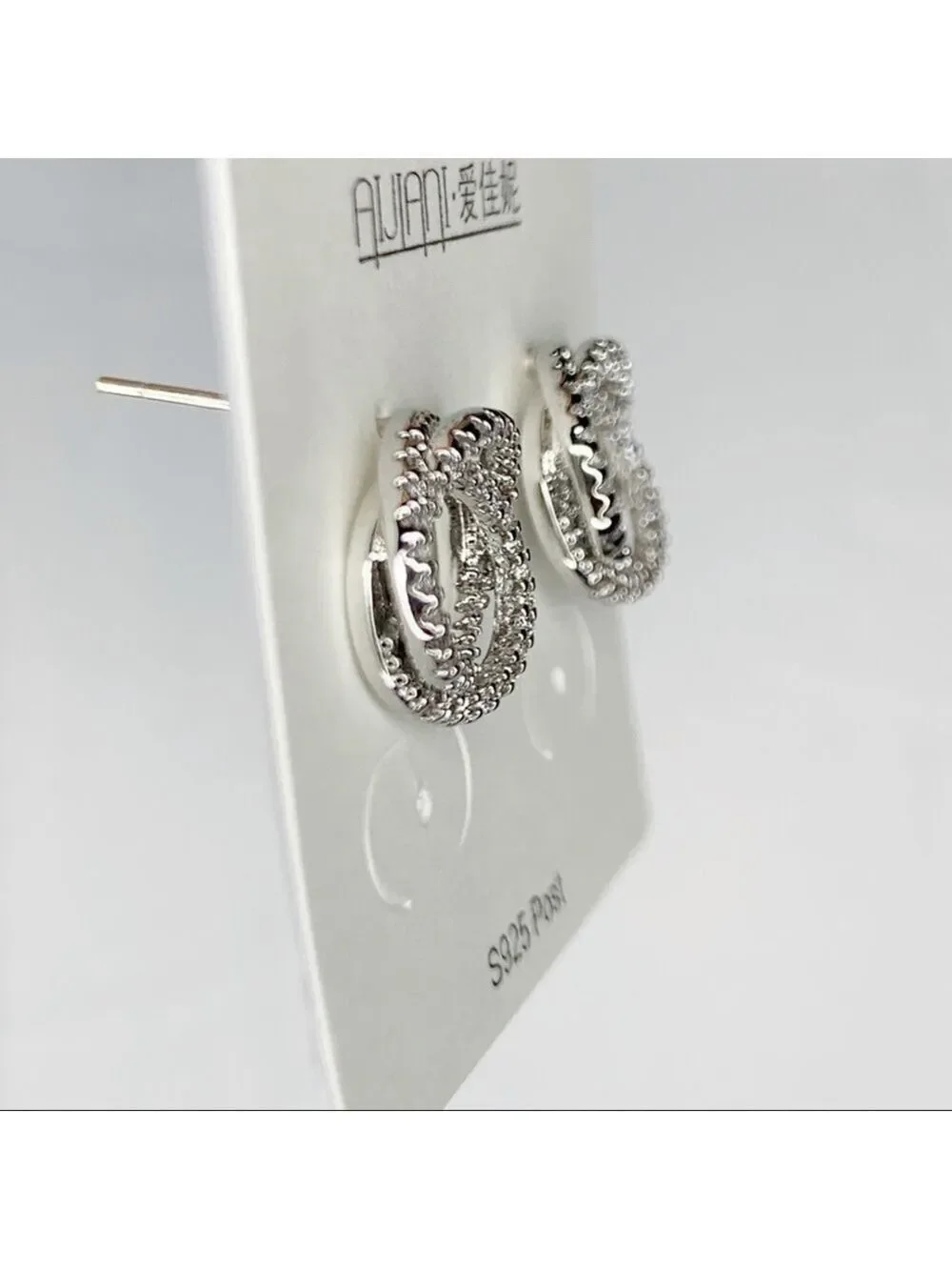 𝅺new STOCK-Pave Zircon Rose shape Silver Earrings